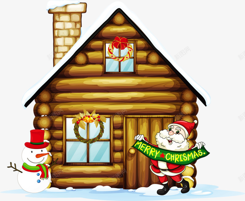 圣诞老人的房子png免抠素材_新图网 https://ixintu.com 儿童 卡通 卡通插画 可爱 场景 建筑 房子 房屋 街道