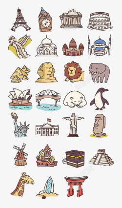 手绘悉尼歌剧院卡通外国建筑动物高清图片