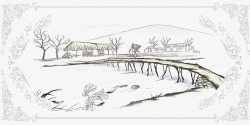 稀疏的房屋农村的小木桥高清图片