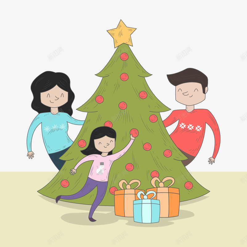 圣诞节家庭png免抠素材_新图网 https://ixintu.com 矢量圣诞树