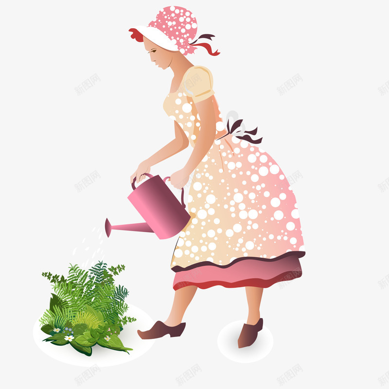 卡通给植物浇水的人物矢量图ai免抠素材_新图网 https://ixintu.com 人物设计 卡通 家庭人物 植物 浇水 种植 矢量图