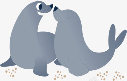 可爱灰色情侣海狮矢量图素材