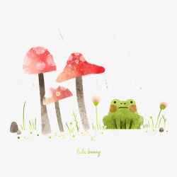 粉色青蛙手绘水彩蘑菇青蛙高清图片