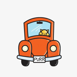 橘黄色的小猫咪简笔手绘汽车正面高清图片
