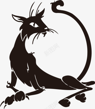 手绘卡通宠物黑猫矢量图图标图标