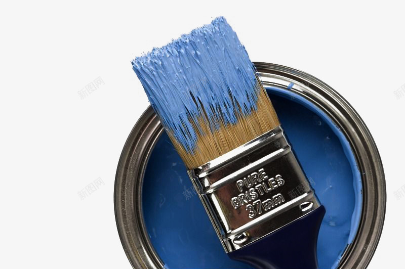 蓝色油漆桶和沾着油漆的刷子png免抠素材_新图网 https://ixintu.com 刷子 实物 工具 生活 蓝色