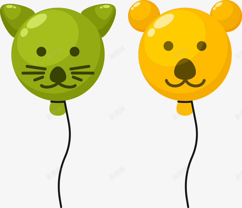 两个气球矢量图ai免抠素材_新图网 https://ixintu.com 两个气球 可爱动物气球 小猫气球 矢量气球 绿色气球 黄色气球 矢量图