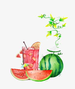 夏季水果促销展板卡通手绘西瓜果汁插画高清图片