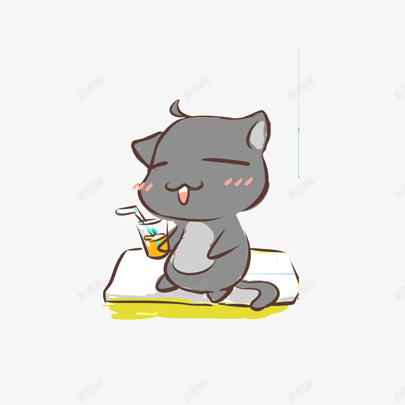 喝水的小猫png免抠素材_新图网 https://ixintu.com 坐垫 小猫 猫喝水 黑色