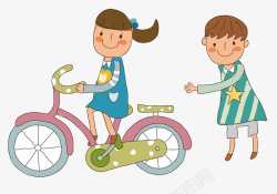 哥哥教妹妹骑自行车素材