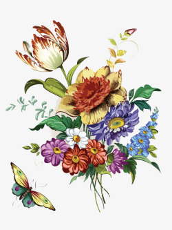 PPT鼠绘时尚复古手绘花卉图案高清图片
