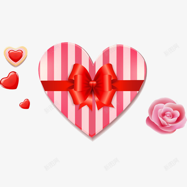 红色条纹爱心礼物盒png免抠素材_新图网 https://ixintu.com 情人节 海报设计 爱心 礼物盒 粉色玫瑰 红色条纹 贺卡设计