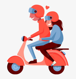 电动摩托车海报手绘卡通骑摩托车情侣高清图片