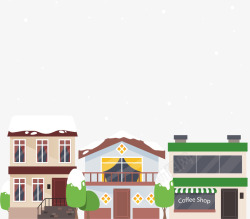 下雪小镇圣诞节小镇路边小屋矢量图高清图片