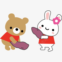 紫薯下载卡通小兔子和小熊拿着红薯插画免高清图片