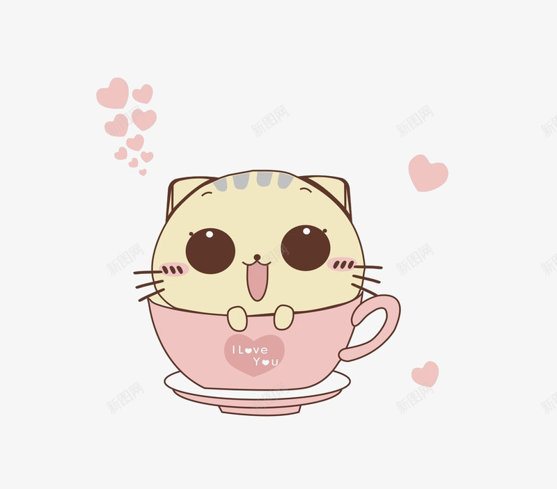 茶杯里的小猫png免抠素材_新图网 https://ixintu.com 卡通 小猫 粉色 茶杯