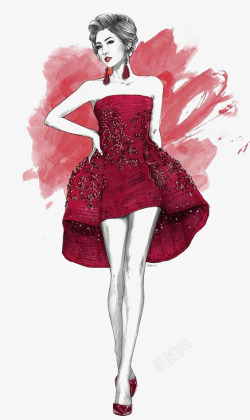 红色丝绸礼服裙红裙子女孩高清图片