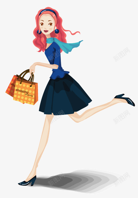 韩国春季购物女郎png免抠素材_新图网 https://ixintu.com 卡通 插画人物 耳环 购物 购物女孩 购物袋 都市 都市女性 长发美女 高跟鞋