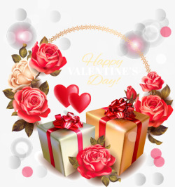 情人节情人节玫瑰和礼盒贺卡高清图片