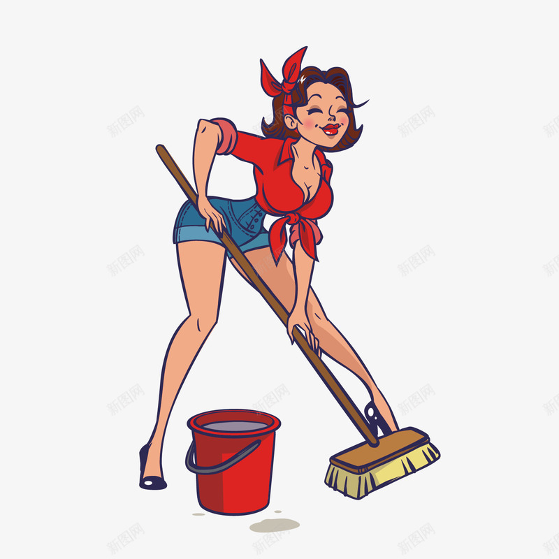 打扫卫生的家庭主妇png免抠素材_新图网 https://ixintu.com 劳动 家庭主妇 打扫卫生 扫地 拖地 拖地擦地 红衣女郎