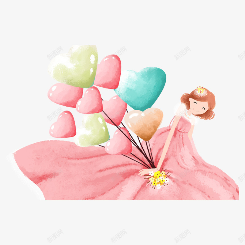 粉色水墨情人节元素psd免抠素材_新图网 https://ixintu.com 光泽 可爱 商务 气球 水墨 渐变 漂浮 粉色 裙子