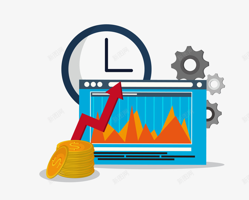 卡通扁平化数据表矢量图eps免抠素材_新图网 https://ixintu.com 卡通数据表 扁平化箭头 数据表png 矢量数据表 金币 钟表 齿轮 矢量图