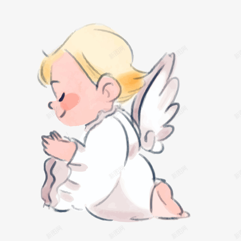 祈祷的天使png免抠素材_新图网 https://ixintu.com 卡通天使 微笑的天使 矢量天使素材 祈祷的天使