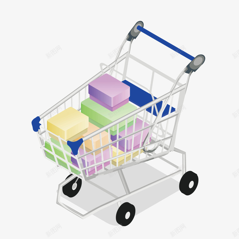 卡通超市购物车png免抠素材_新图网 https://ixintu.com 手推车 购物车 超市购物
