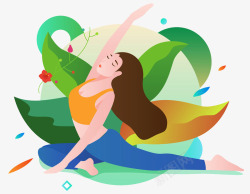 扁平化白族美女彩色创意瑜伽锻炼卡通插画高清图片