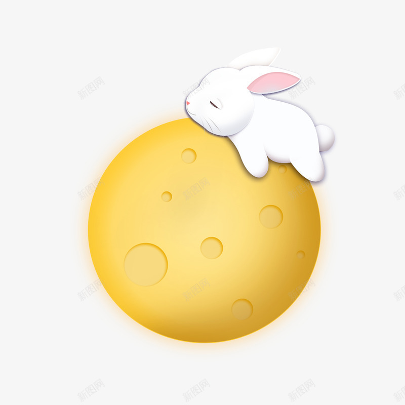 卡通趴着月亮的兔子png免抠素材_新图网 https://ixintu.com 中秋 兔子 兔子简笔画 动物设计 团圆 插画设计 月亮 睡觉的小兔子