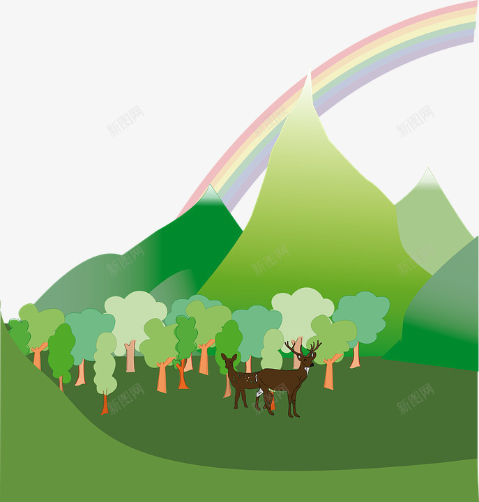 绿色的小树林png免抠素材_新图网 https://ixintu.com 小树林 山羊 彩虹 绿色