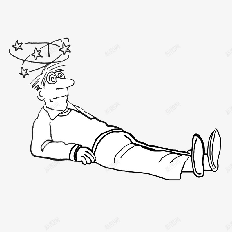 卡通躺在地上的眩晕的男人图标png_新图网 https://ixintu.com 冒星星 卡通 卡通眩晕 手绘 插画 昏倒 晕倒 男人 眩晕 简笔画 躺着