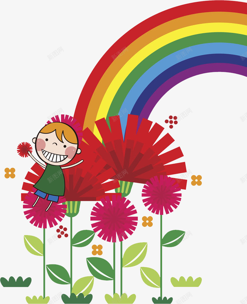 大笑女孩png免抠素材_新图网 https://ixintu.com 卡通 大笑 女孩 彩虹 手绘 根茎 绿叶 花朵 装饰 金发