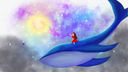 美丽鲸鱼梦幻鲸鱼少女插画高清图片