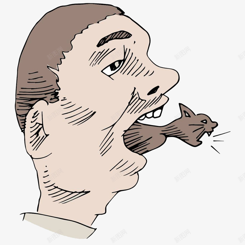卡通漫画嘴里有只猫的男人png免抠素材_新图网 https://ixintu.com 人类 创意漫画 动物 卡通 小猫 平面 手绘 漫画 男人