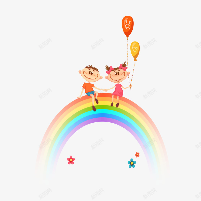 坐在彩虹上的儿童png免抠素材_新图网 https://ixintu.com 六一儿童节 卡通人物 卡通儿童 彩色彩虹 背景装饰