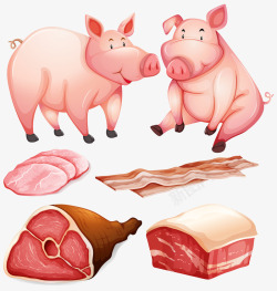 分类型ae卡通猪和猪肉火腿高清图片