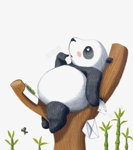 可爱熊猫png免抠素材_新图网 https://ixintu.com 动物 卡通 可爱 呆萌 手绘 拟人 插画 树杈 熊猫 黑白熊