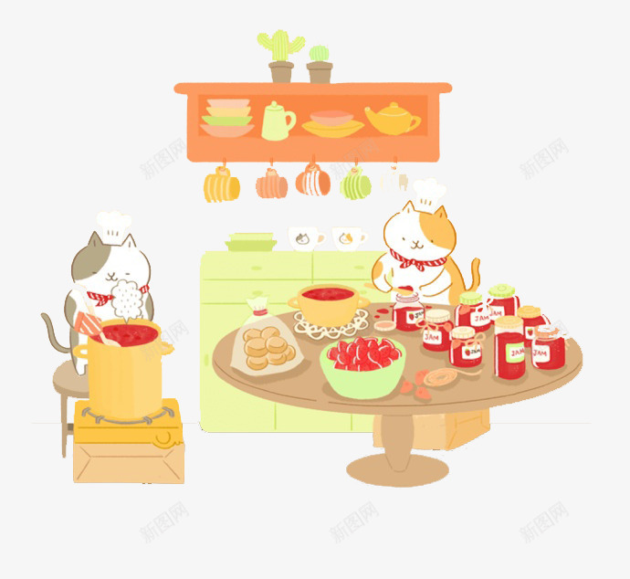 卡通猫咪厨房png免抠素材_新图网 https://ixintu.com 做饭 厨房 小猫 煮饭