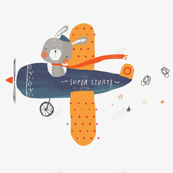 坐飞机的兔子png免抠素材_新图网 https://ixintu.com 儿童插画 兔子 创意 复古 拟人 飞机 飞行员