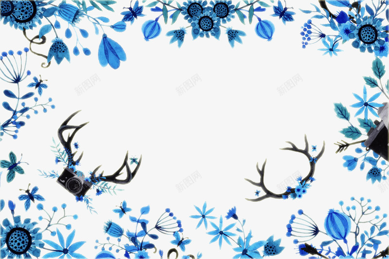 麋鹿底纹png免抠素材_新图网 https://ixintu.com 底纹 森林 背景 蓝色 边框