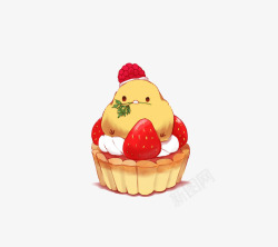 小鸡食物草莓蛋糕小鸡高清图片