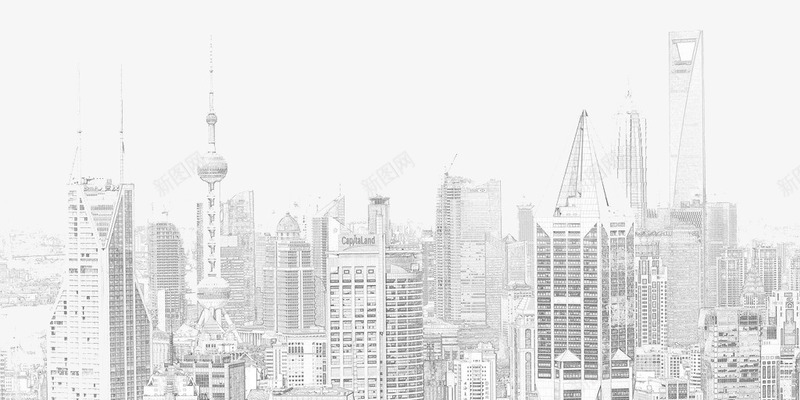 上海建筑插画png免抠素材_新图网 https://ixintu.com 东方明珠 城市 城市现代上海 飞机 高楼 黑白