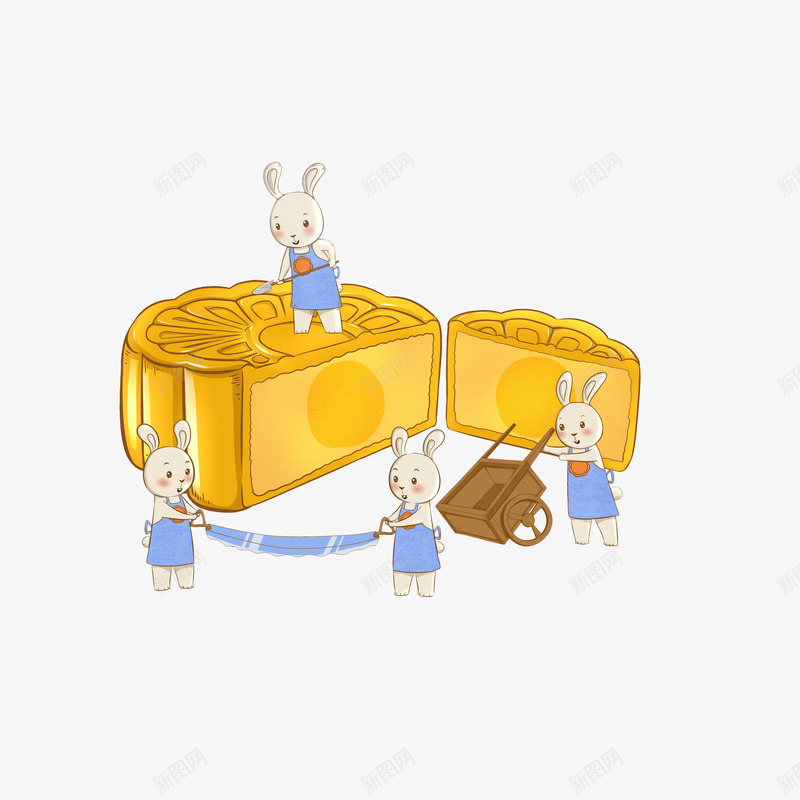 卡通做月饼的小兔子psd免抠素材_新图网 https://ixintu.com 中秋节 做月饼的兔子 卡通插画 蛋黄月饼