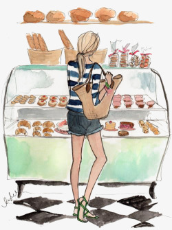 卡通矢量面包店买面包的女人高清图片