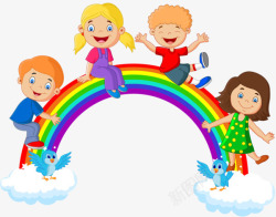彩虹上的孩子素材