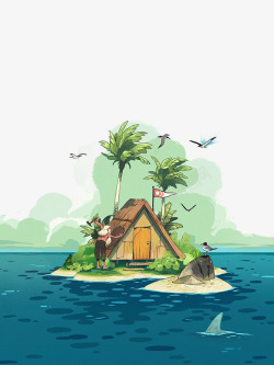可爱船海岛上的小房子高清图片