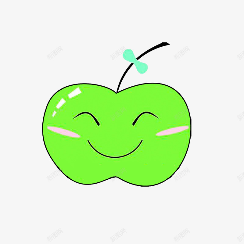 笑脸青苹果png免抠素材_新图网 https://ixintu.com 卡通手绘 笑口常开 笑脸青苹果 绿色褐色