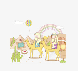 水彩骆驼骑骆驼的女孩高清图片
