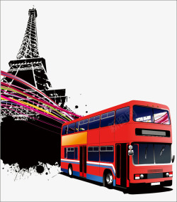 公共巴士红色大巴插画高清图片
